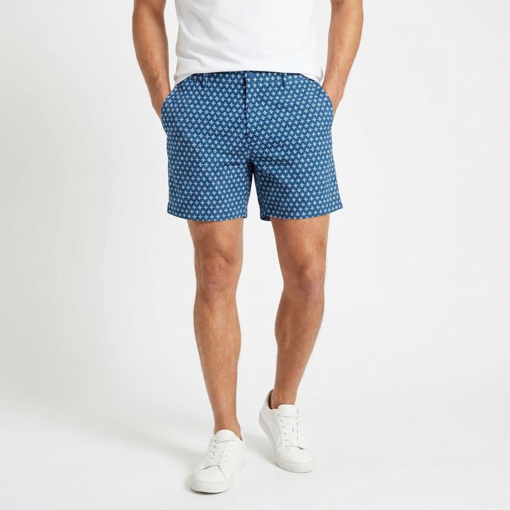 VRST Mens Resort Short 6" Deep Denim Print Blue Starburst Stretch Size S